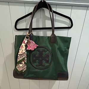 Tory Burch Green Tote Bag with Black Accents